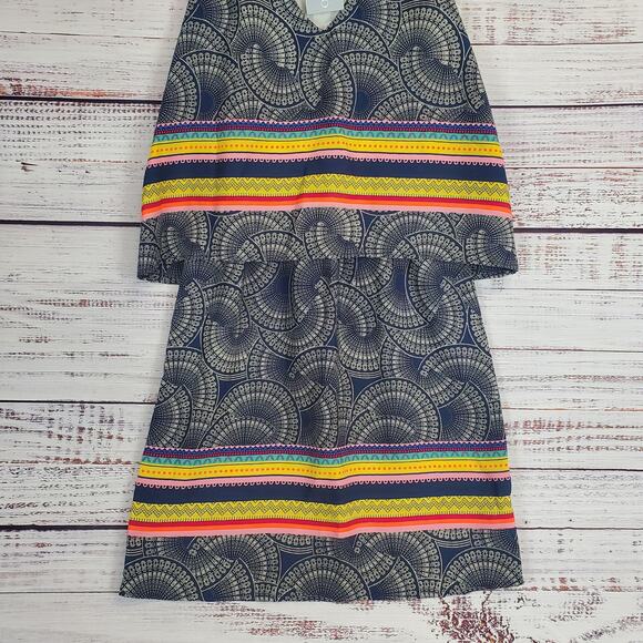 Renee C Layer Tiered Sleeveless Dress S Boho Geometric Rainbow Stripe Print NWT - Picture 10 of 14
